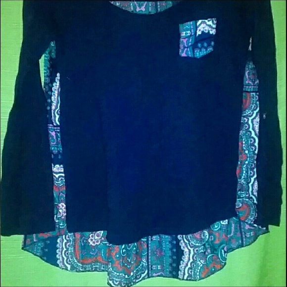 Anthropologie Navy Blue Paisley Flowy Long Sleeve Hi Lo Top Shirt Blouse Tunic - Picture 10 of 14